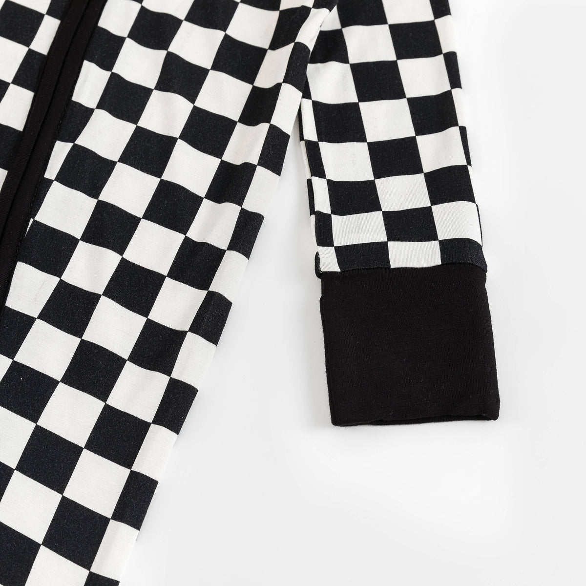 Black and White Checkerboard Design Bamboo Zipper Romper Pajamas
