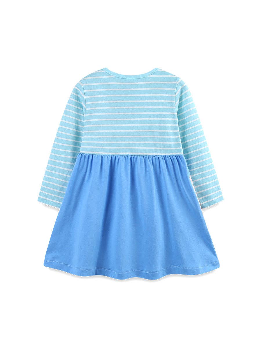 Girls Long Sleeve Cotton Dress with Pony Embroidery