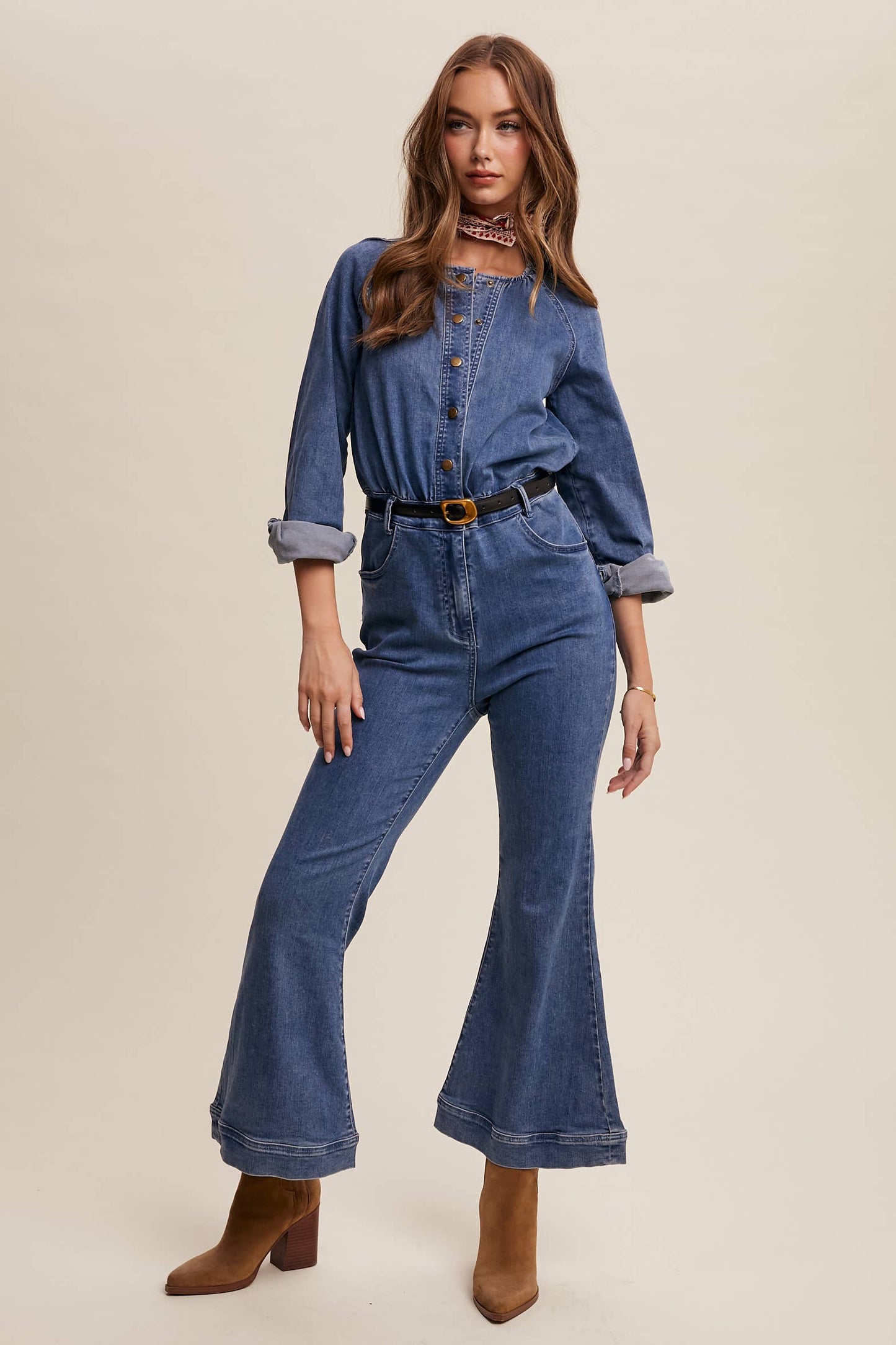 Denim Button-Front Jumpsuit