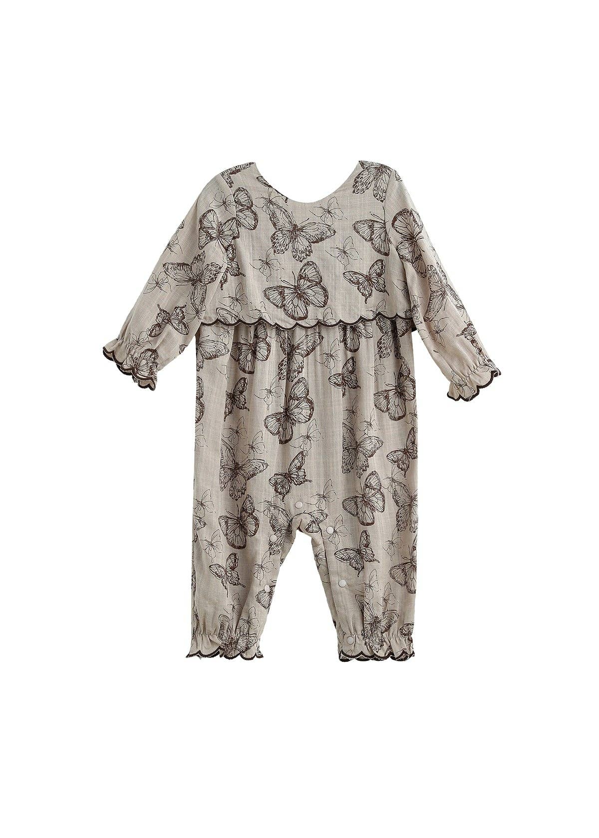Miss Maple Long Sleeve Butterfly Print Tiered Romper