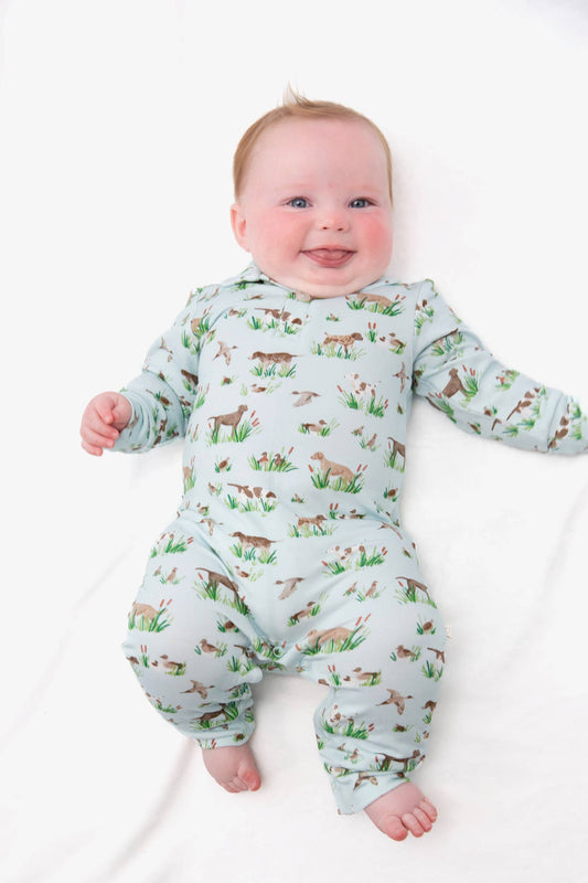 Delta Bird Hunting Dogs - Sweatshirt  bamboo Polo Romper