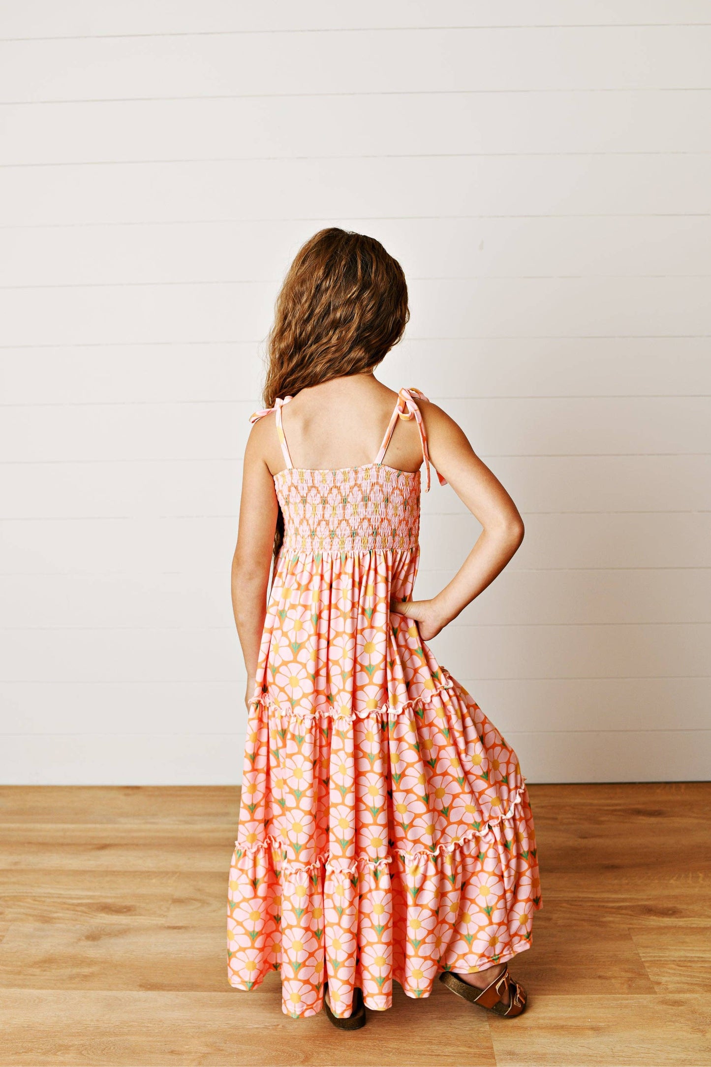 Girls Leilani Apricot Tiered Spring Summer Maxi Dress