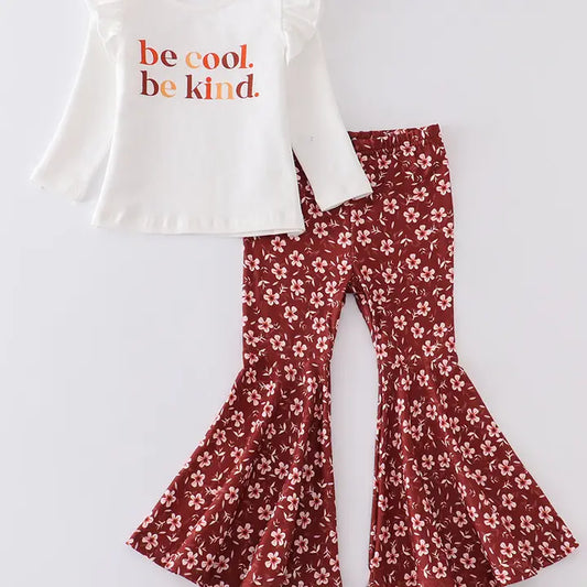 "Be Cool Be Kind" Floral Bell Pants Set