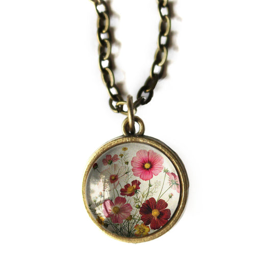 Cosmo Flower Simple Reversible Glass Cabochon Necklace