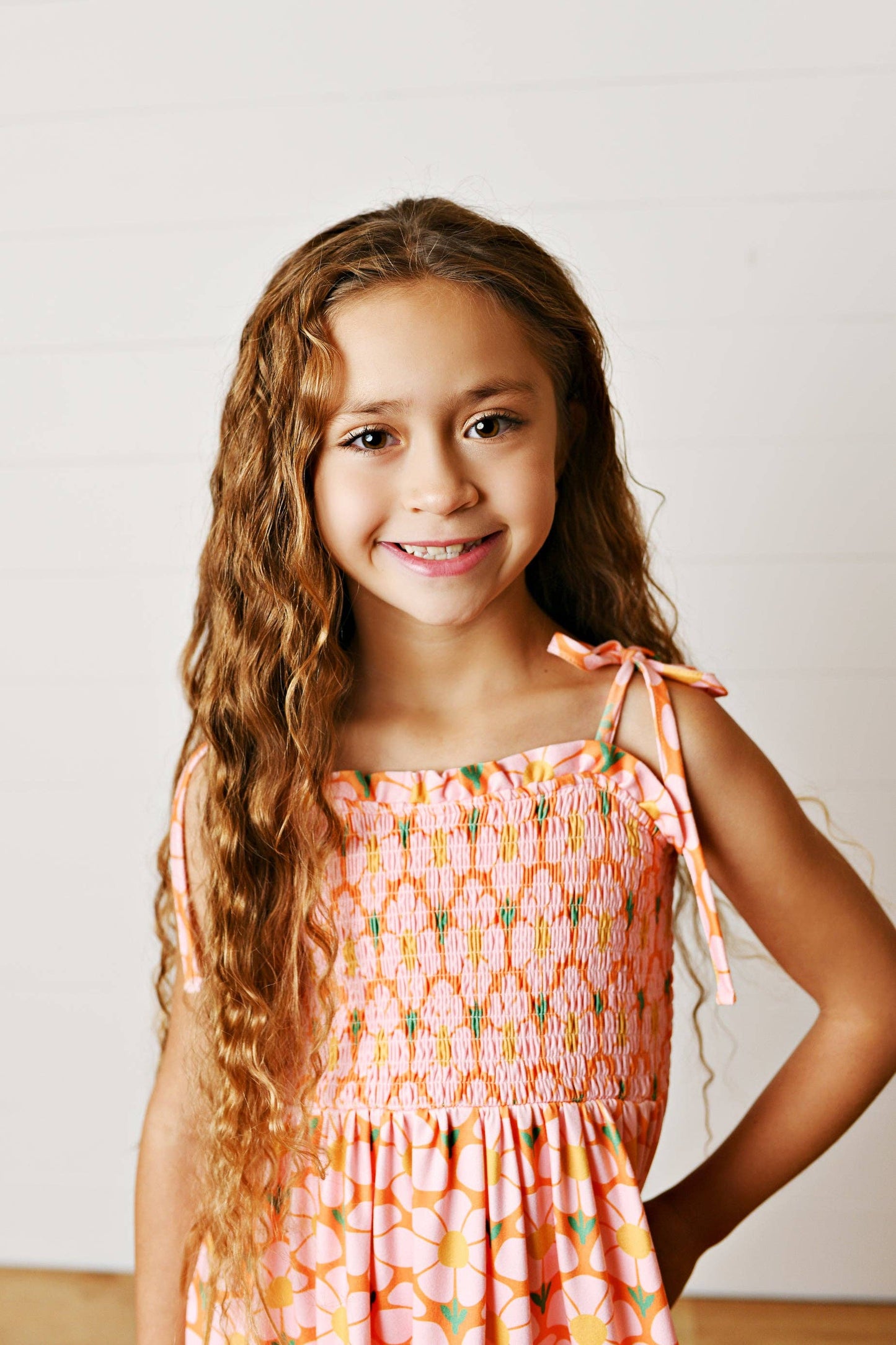 Girls Leilani Apricot Tiered Spring Summer Maxi Dress