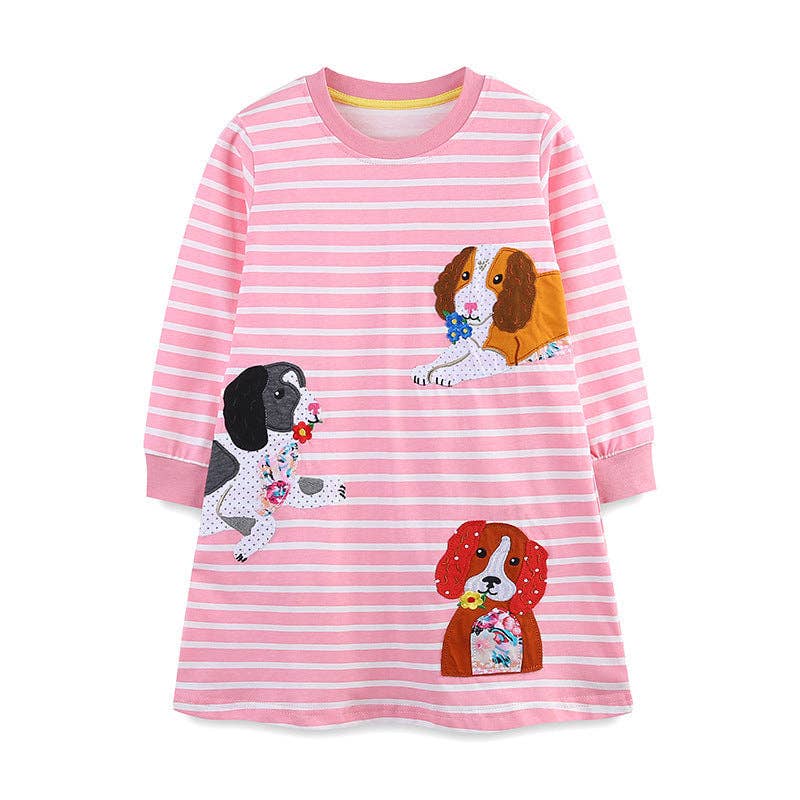 Puppy Embroidered Dress For Girls