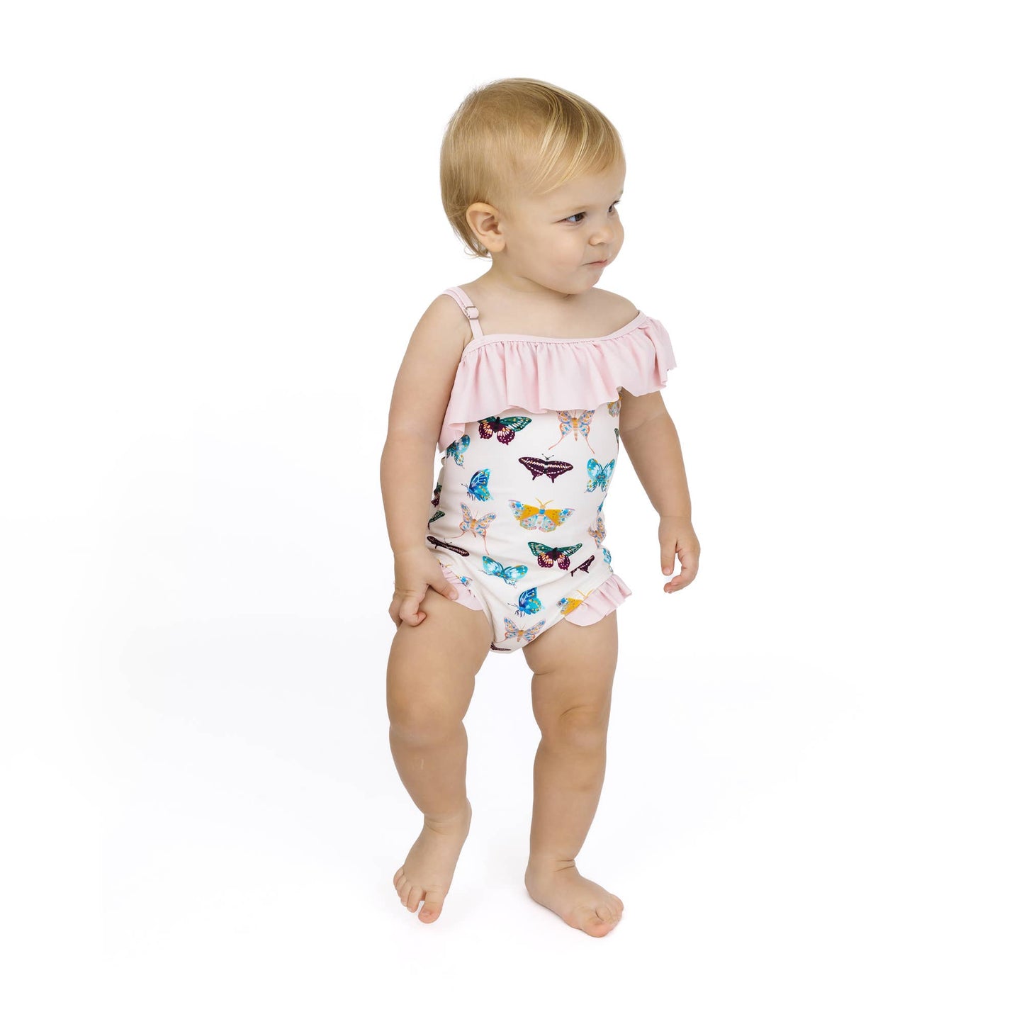 Wings of Paradise Butterflies Ruffle Leg One Piece Girls Swimsuit