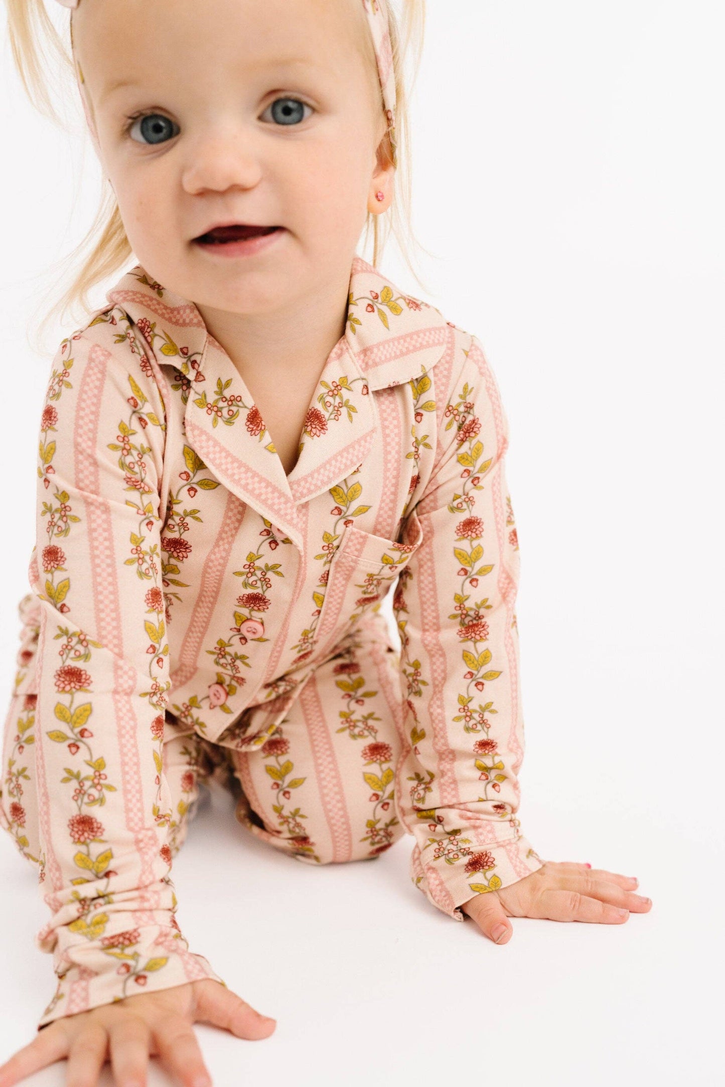 Vintage Floral Stripe Bamboo Button Up Set