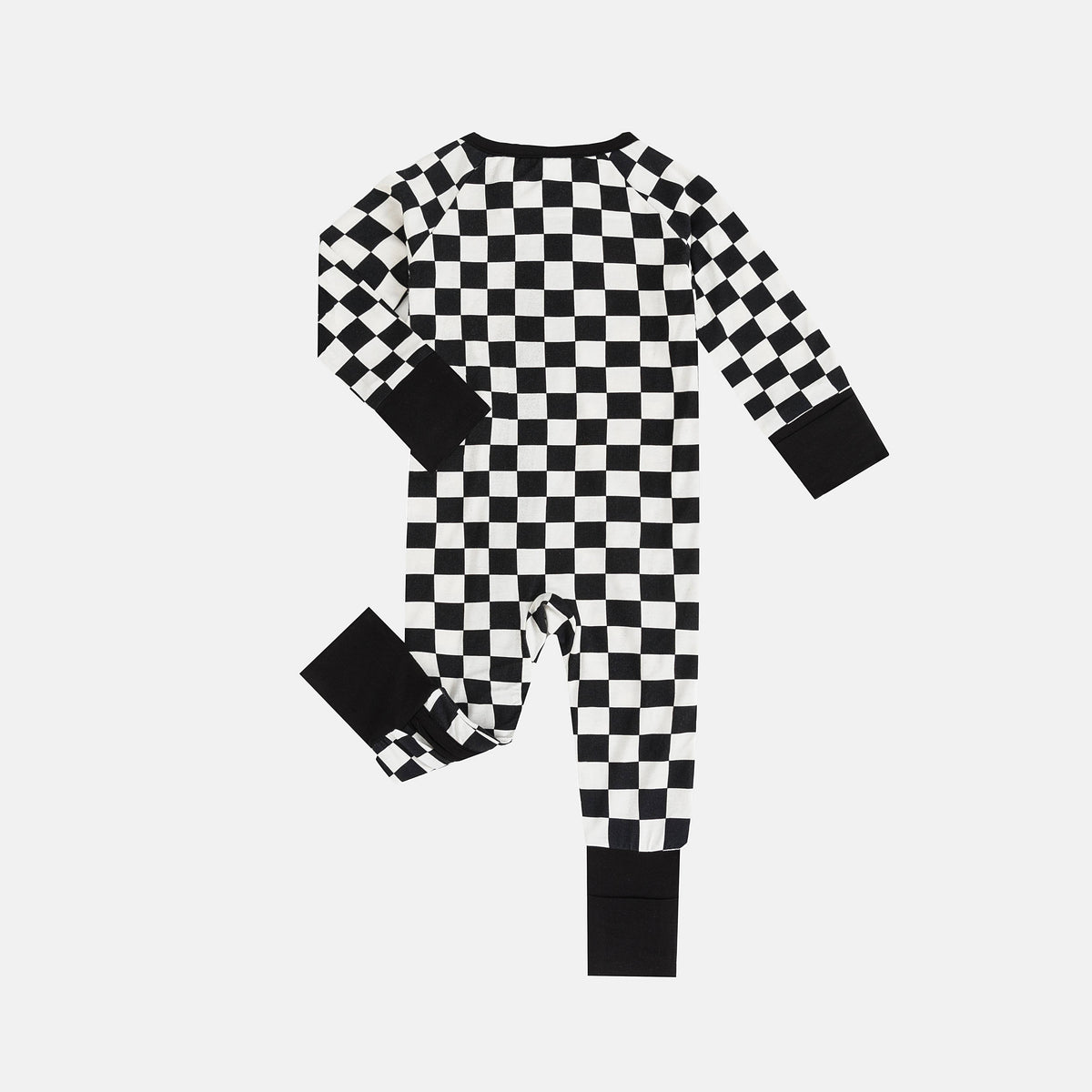 Black and White Checkerboard Design Bamboo Zipper Romper Pajamas