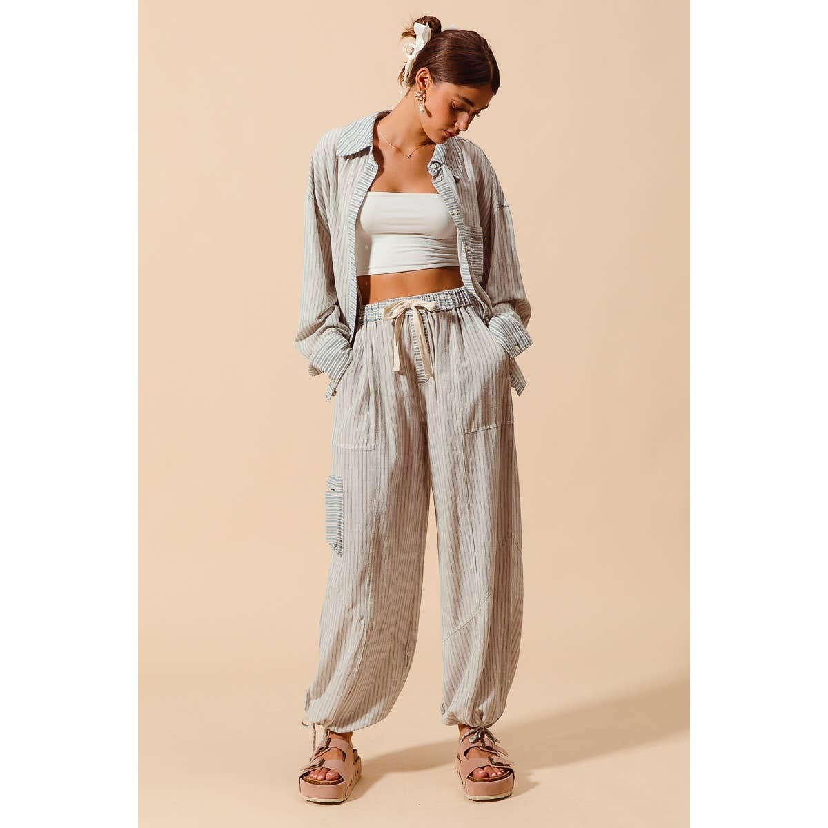 MULTI STRIPE BLOCK BALLOON STYLE PANTS