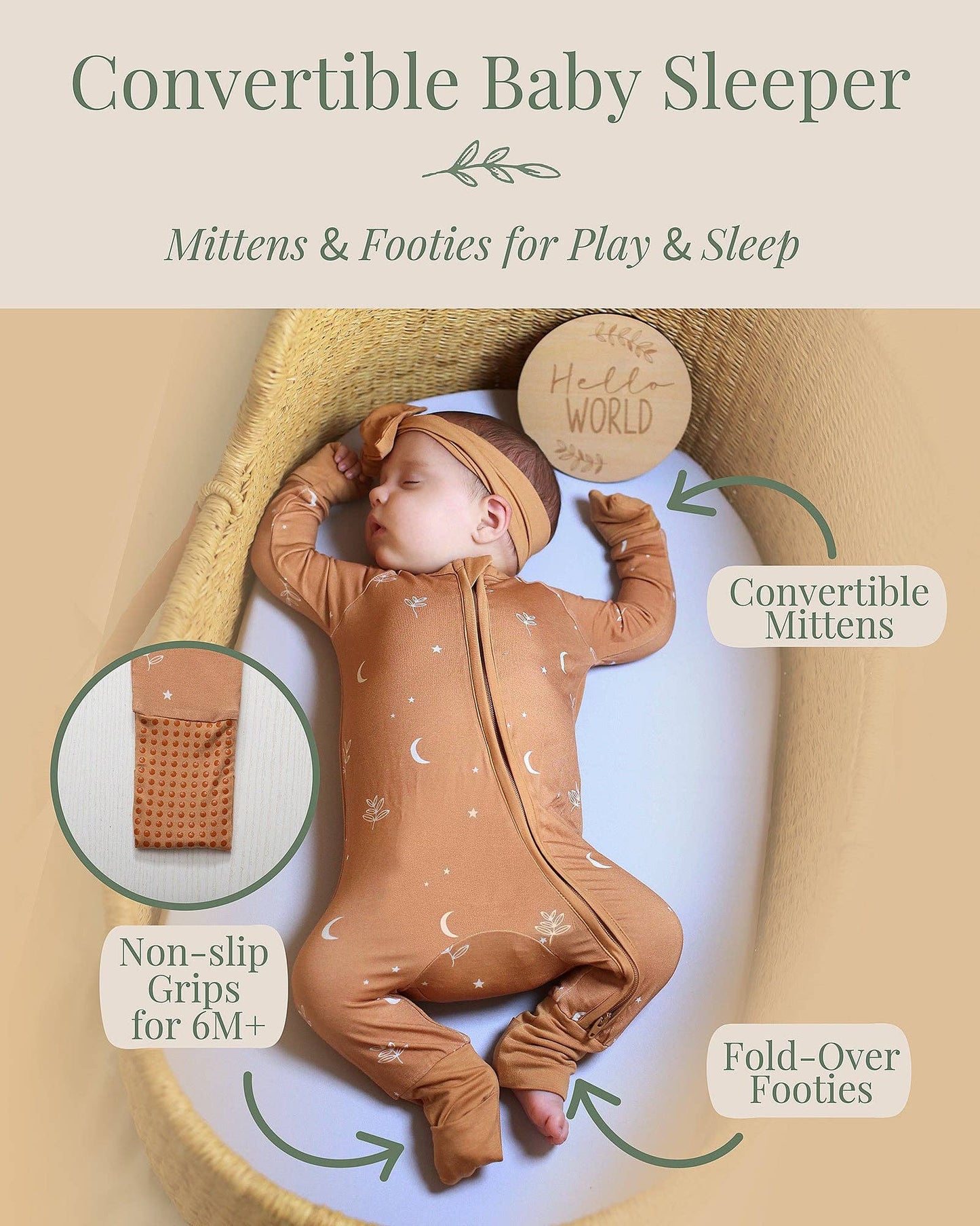 Miaoberry Boho Moon Leaves Baby Bamboo Convertible Sleeper