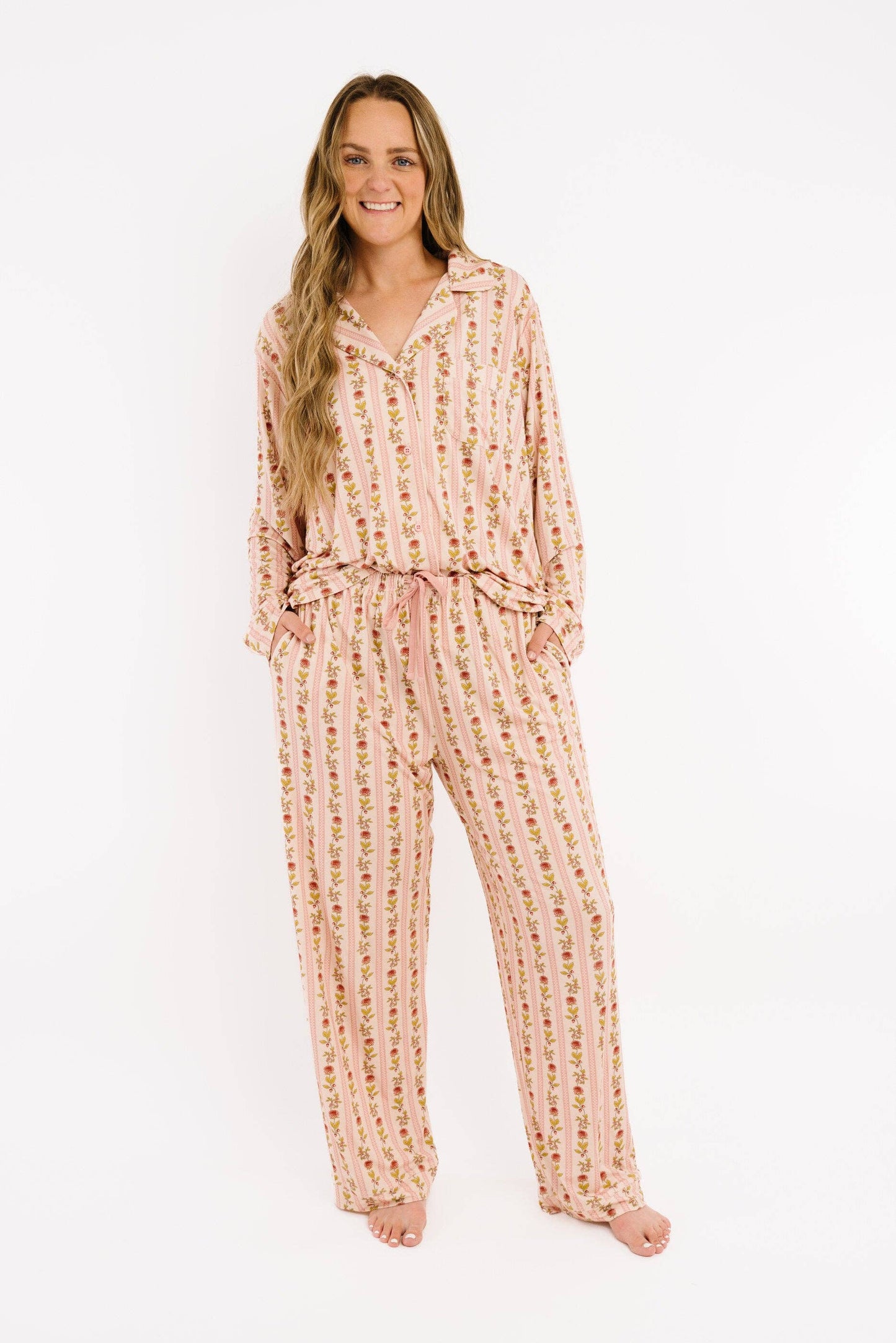 Vintage Floral Stripe Women's Bamboo Set