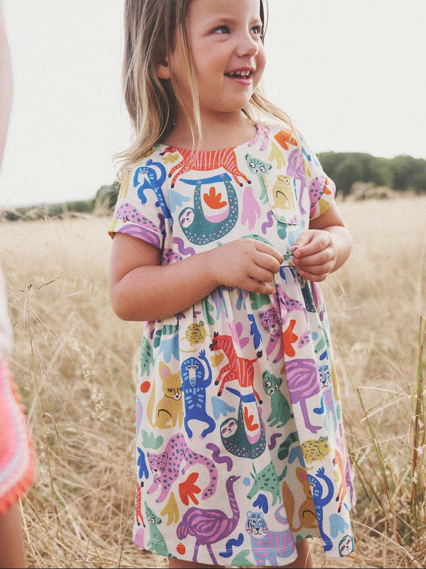 Cartoon Animal Print Short Sleeve Dress for Girls
