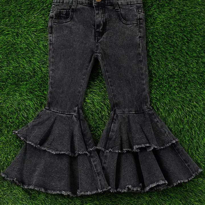 Black Double Layer Denim Flare