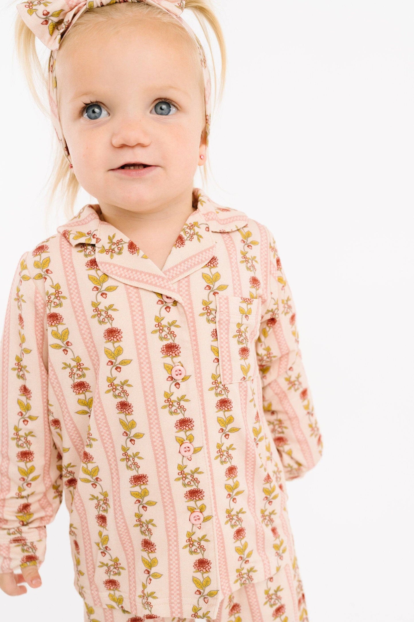 Vintage Floral Stripe Bamboo Button Up Set