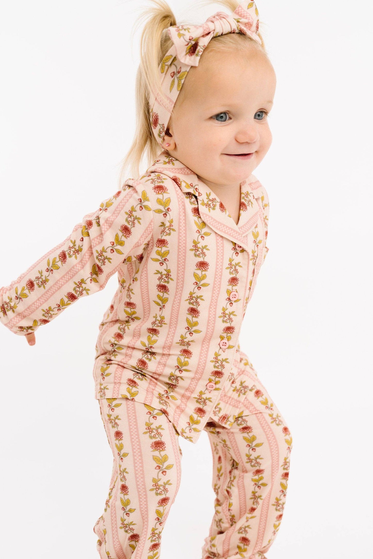 Vintage Floral Stripe Bamboo Button Up Set