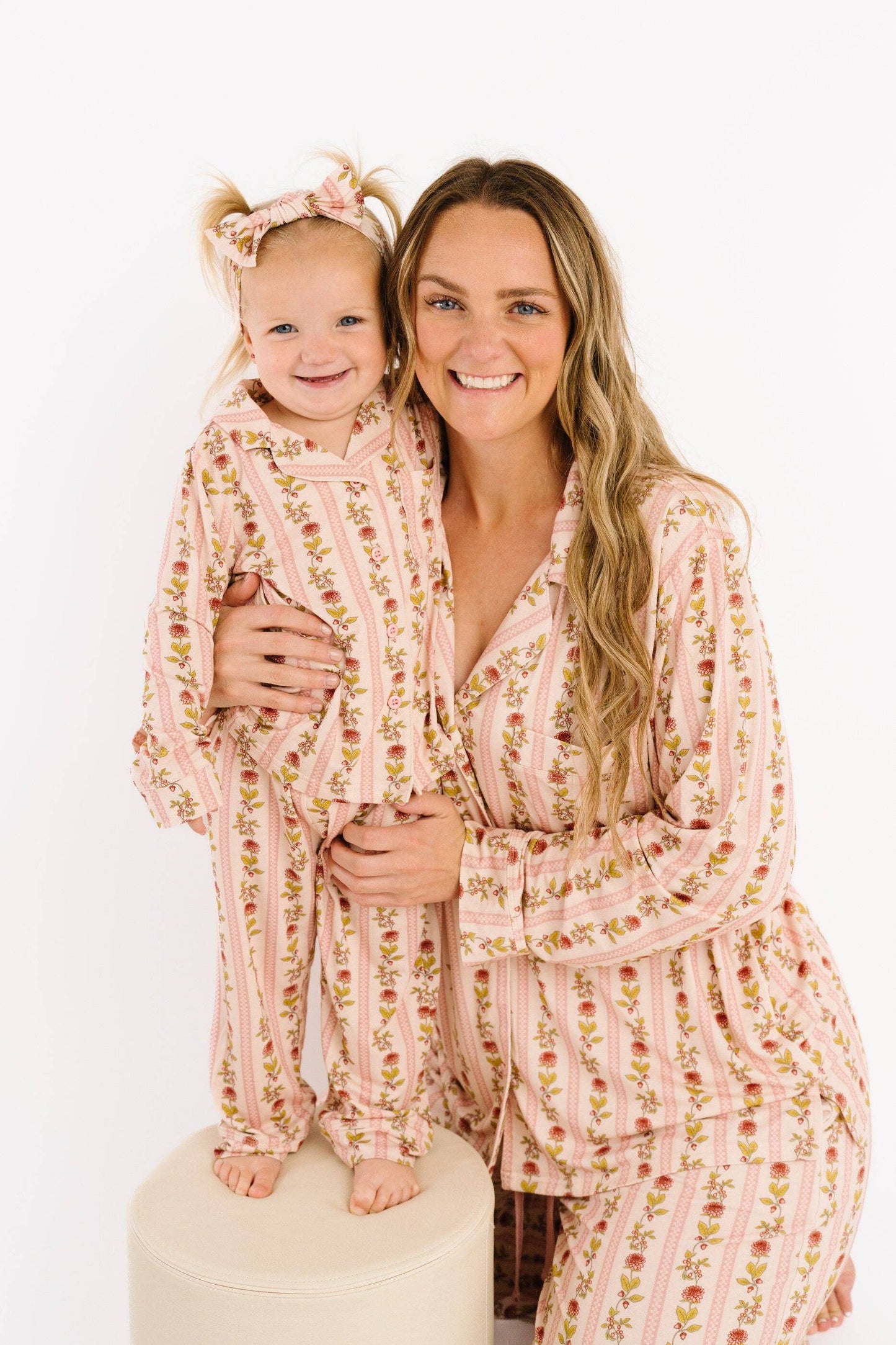 Vintage Floral Stripe Bamboo Button Up Set