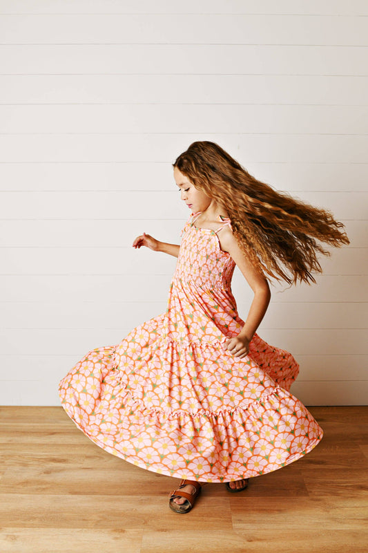Girls Leilani Apricot Tiered Spring Summer Maxi Dress