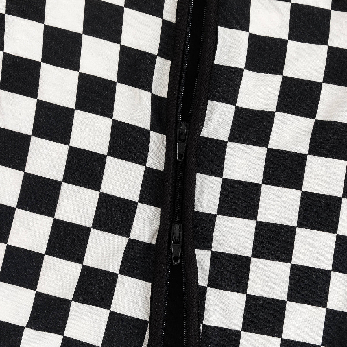 Black and White Checkerboard Design Bamboo Zipper Romper Pajamas