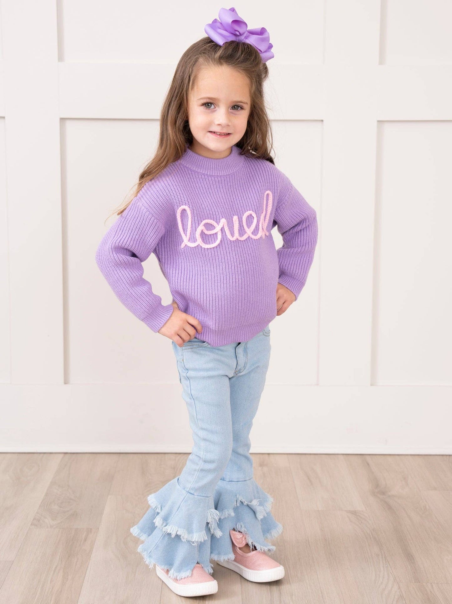 Lilac Embroidered "Loved" Sweater