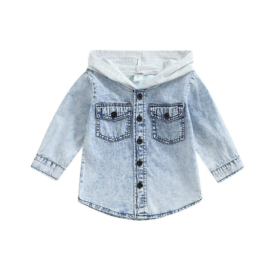 Kids Hooded Denim Button-up - Blue