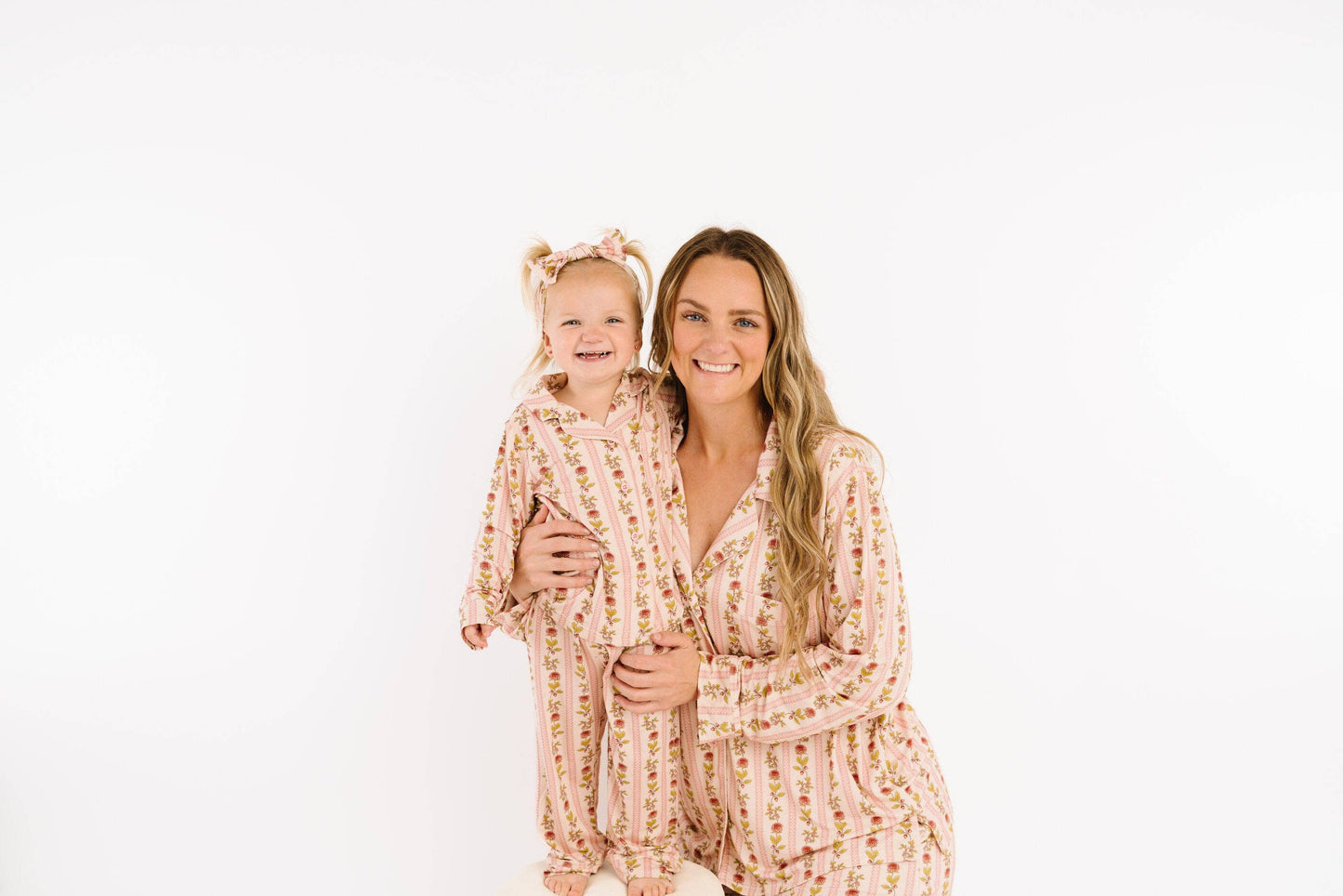 Vintage Floral Stripe Bamboo Button Up Set