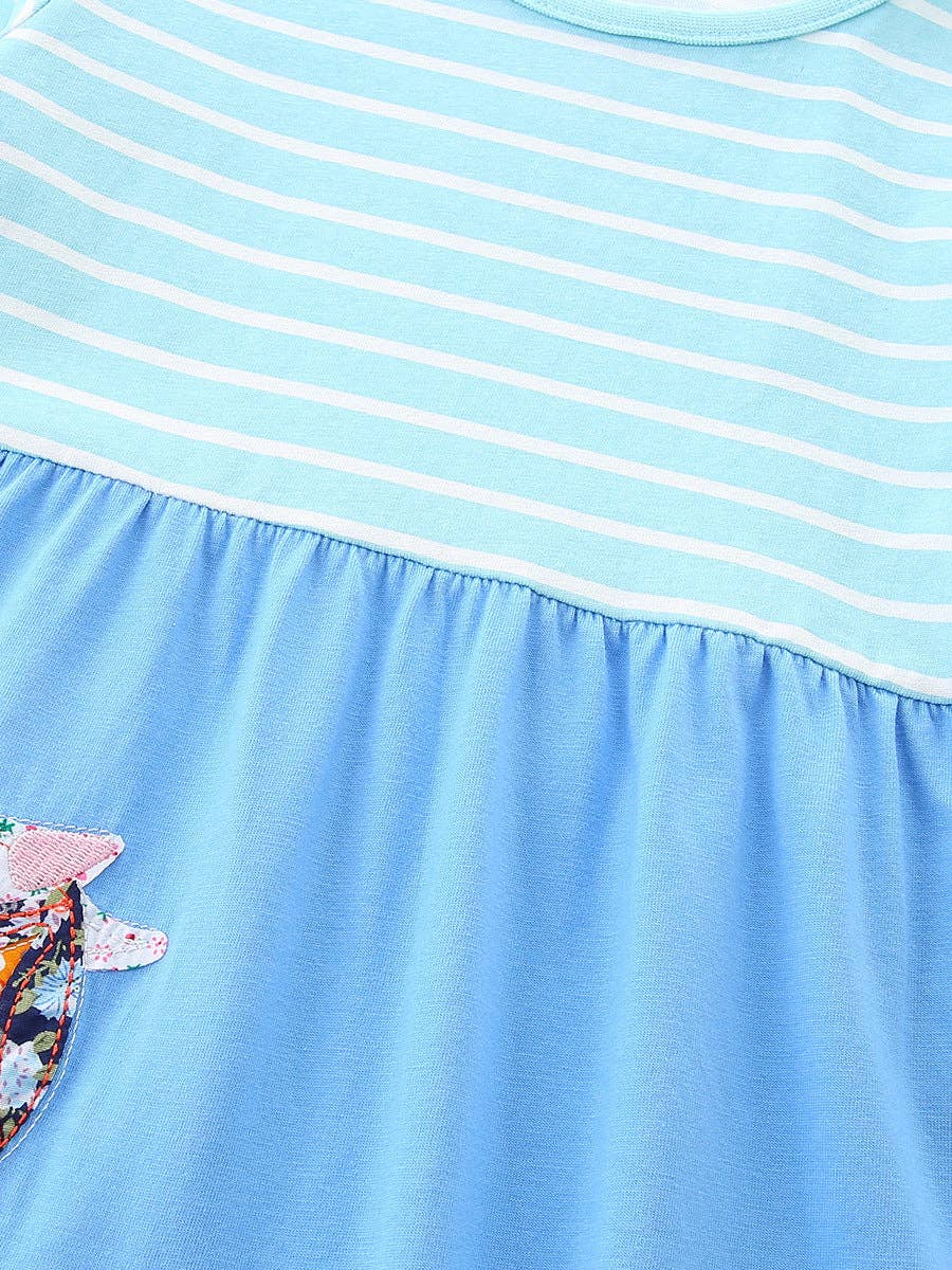 Girls Long Sleeve Cotton Dress with Pony Embroidery