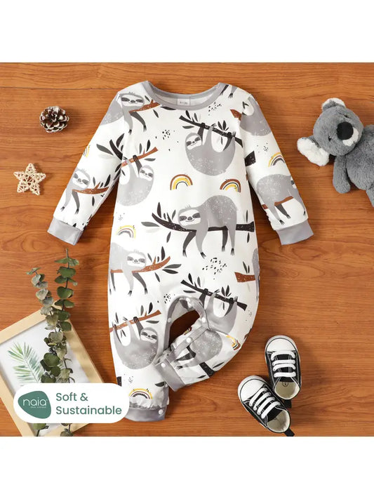 Naia™ Baby Boy Allover Sloth Print Long-Sleeve Jumpsuit